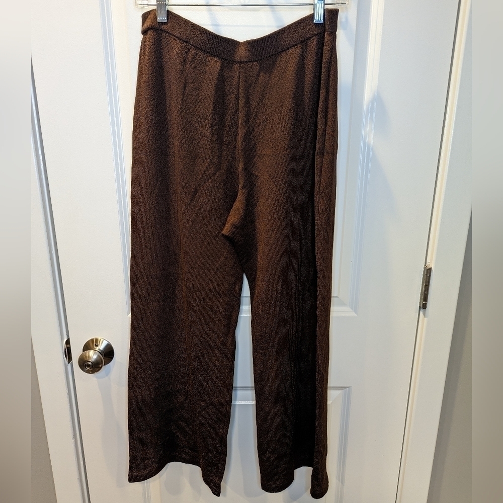 St. John Brown Santana Knit Wide Leg Pull On Pants High Rise Size 12